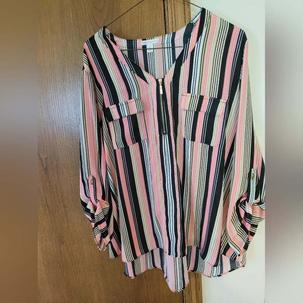 Cato Pink and Black Striped Blouse